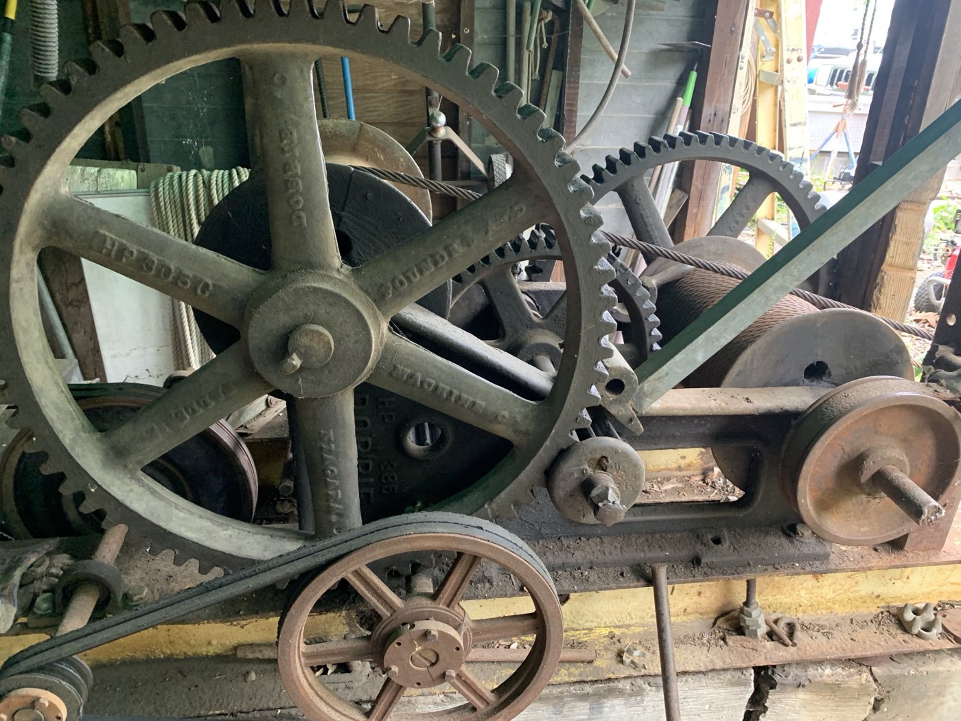 A turn-of-the-century winch still in use on the club’s marine railway.