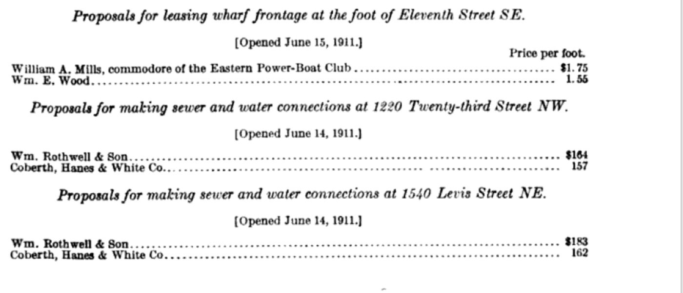 The June 1911 wharf-lease bid won by William A. Mills.