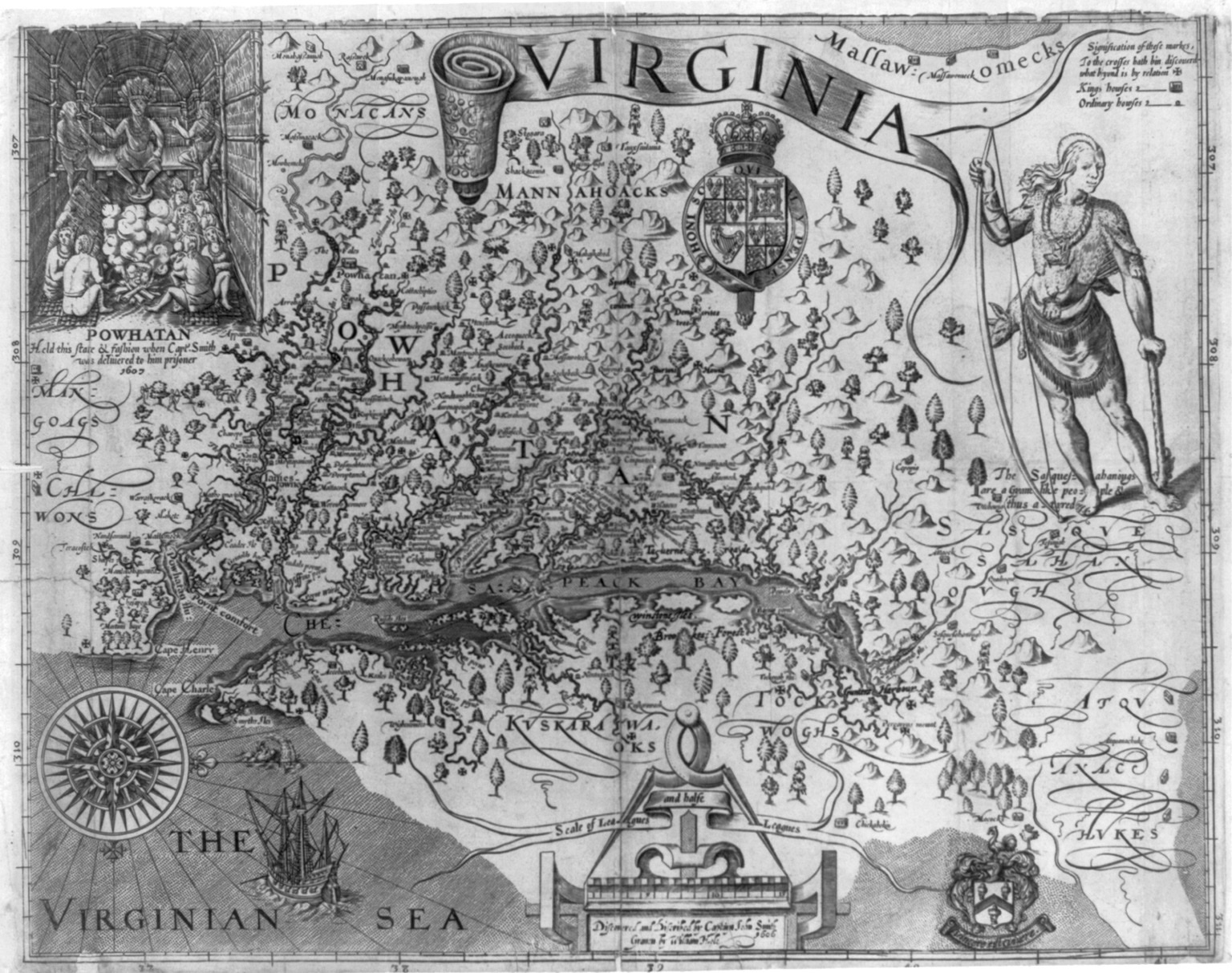 Captain John Smith's 1612 map of Virginia, showing the Chesapeake and the rivers of the region.