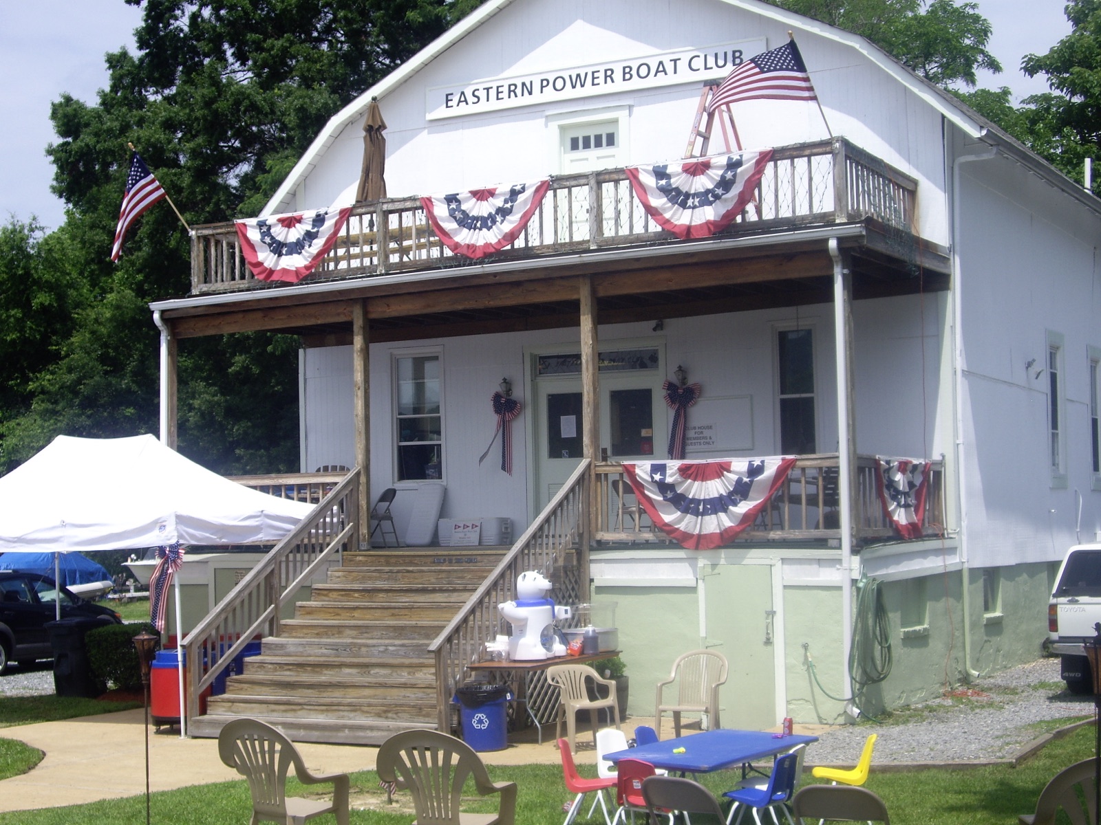 The clubhouse dressed in bunting for the season, 2009